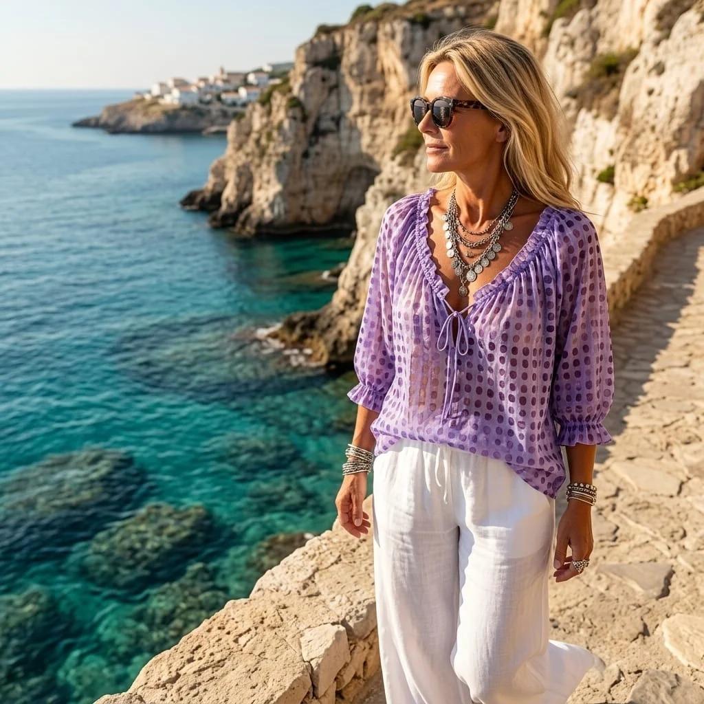 Blouse Bohème Chic à Col Noué