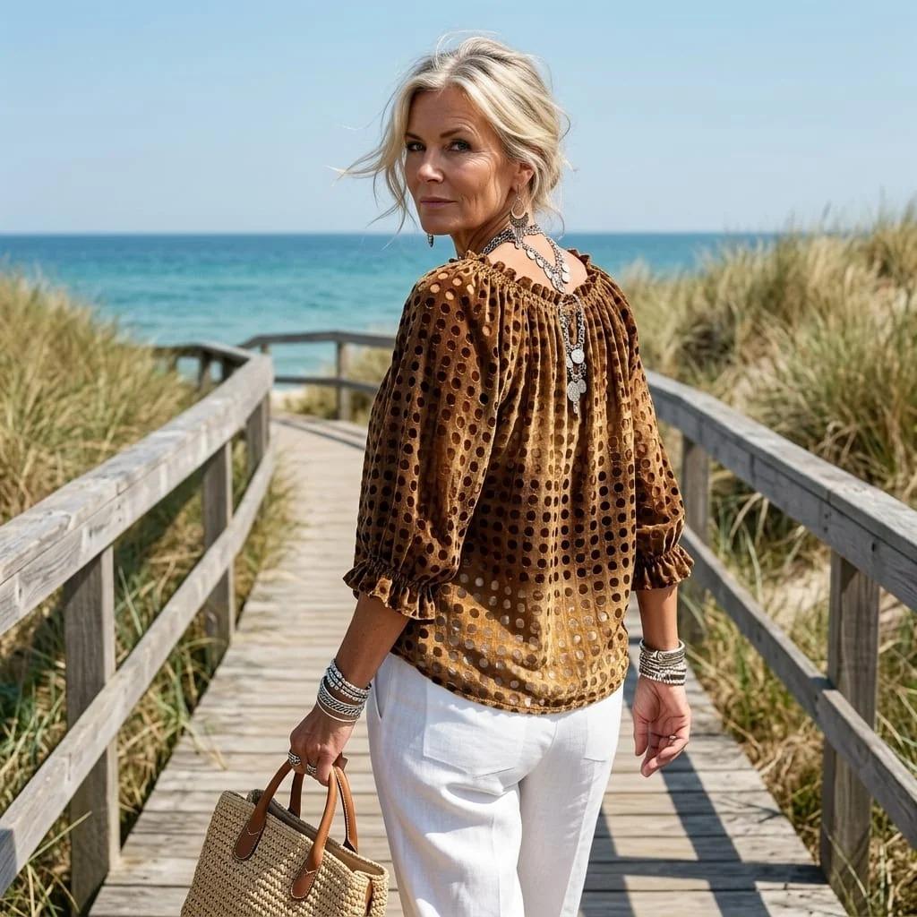 Blouse Bohème Chic à Col Noué